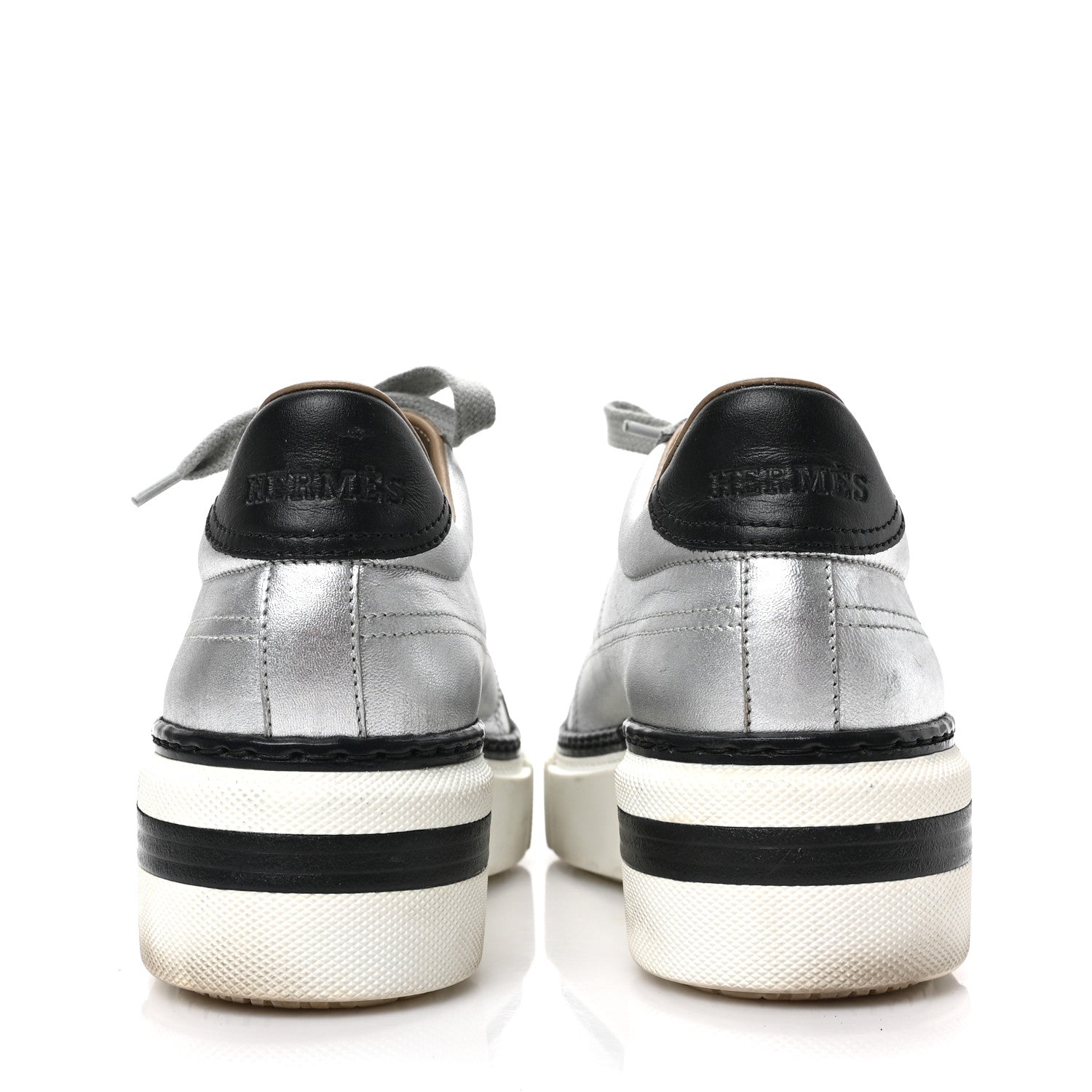 Hermes Metallic Womens Polo Sneakers 37 Argente Black 5 of 8