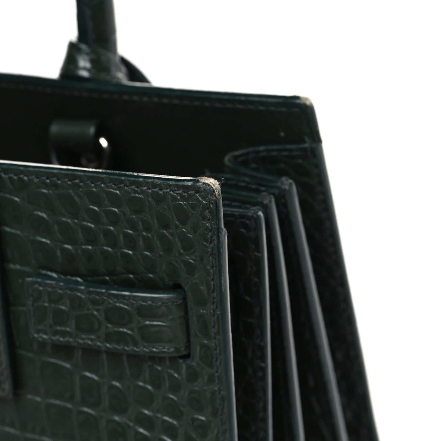 Saint Laurent Calfskin Crocodile Embossed Nano Sac De Jour Dark Green 19 of 20