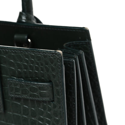 Saint Laurent Calfskin Crocodile Embossed Nano Sac De Jour Dark Green 11 of 12