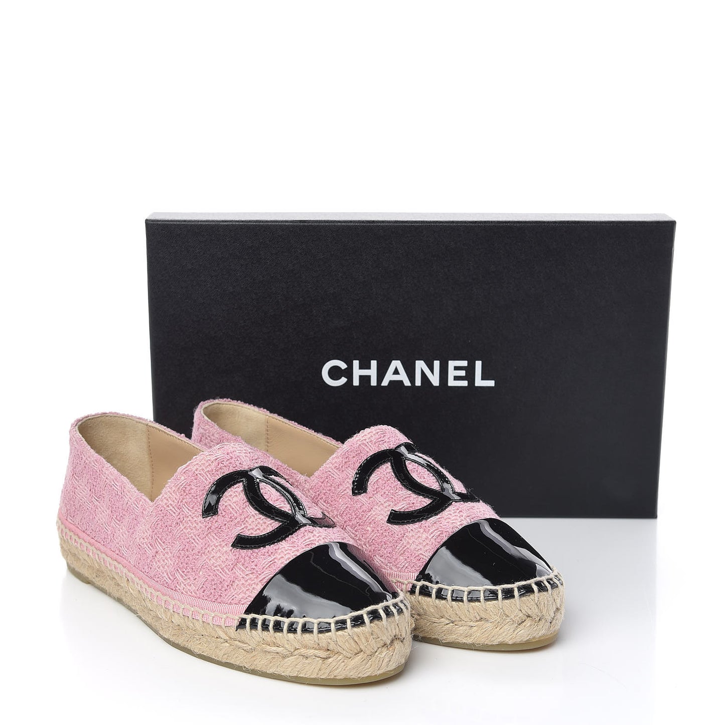 Tweed Patent CC Espadrilles 36 Pink Black