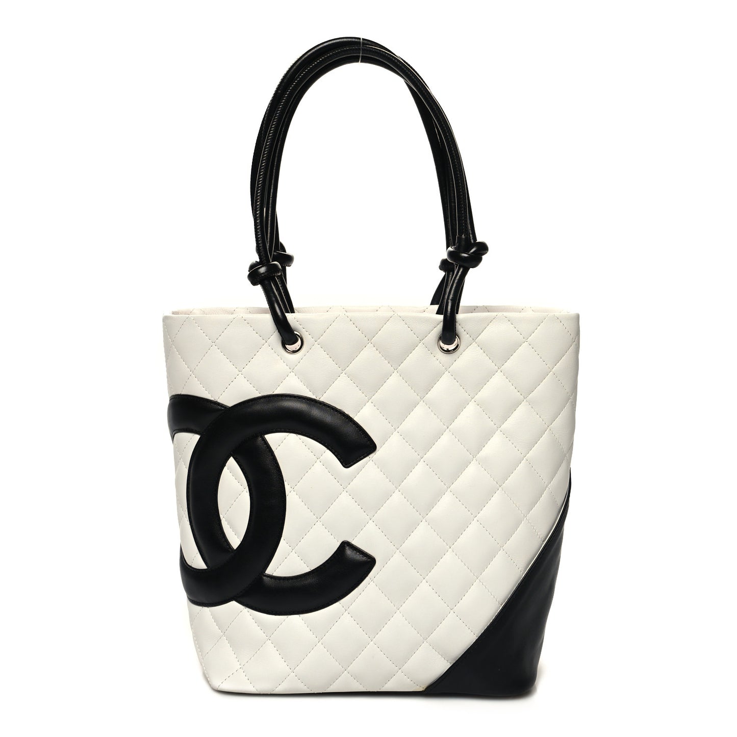 Calfskin Quilted Medium Cambon Tote White Black