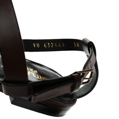 Saint Laurent Calfskin Cassandra Monogram Sandals 38 Brown 6 of 8
