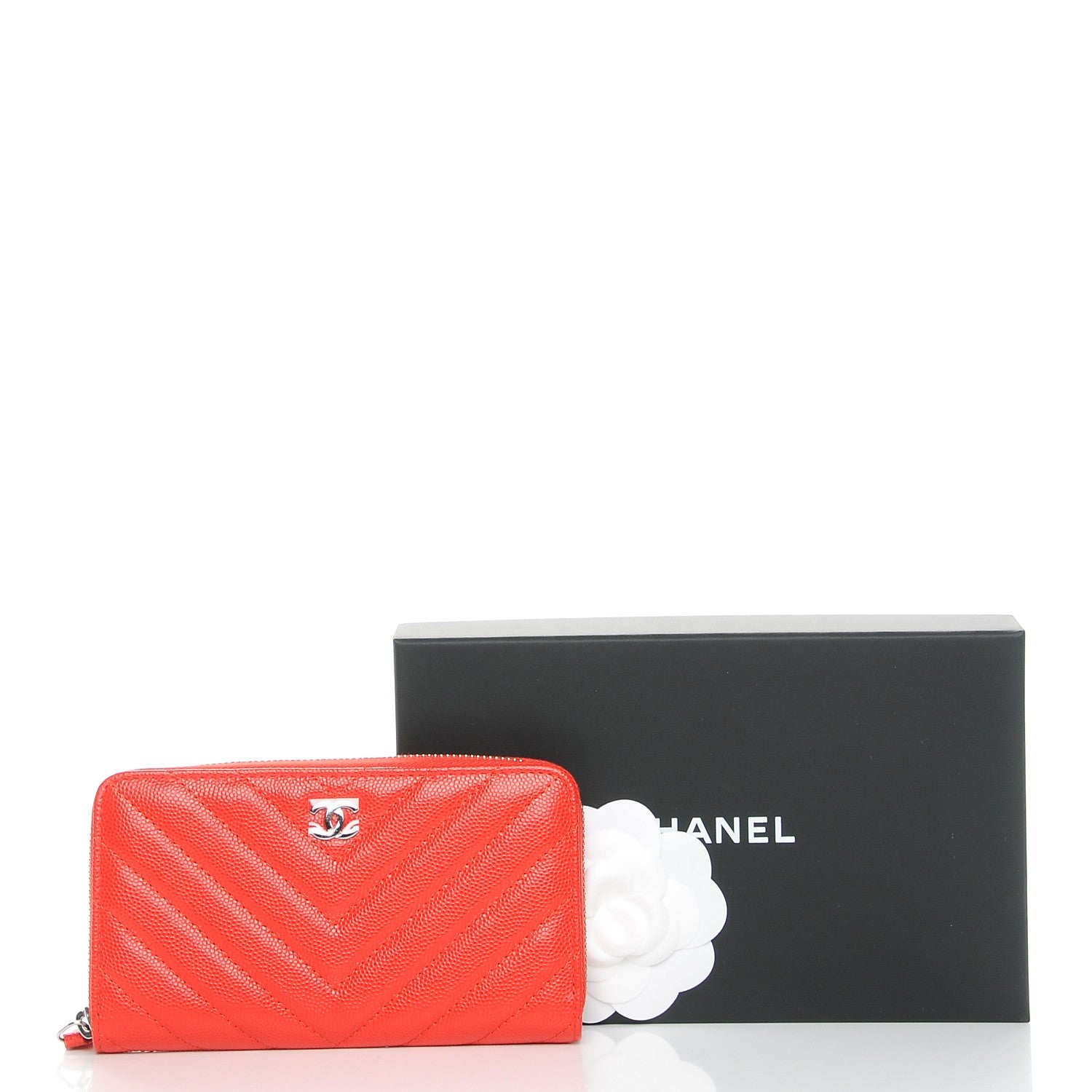 Chanel Caviar Chevron Quilted Small Zip Around Wallet Red 9 of 9
