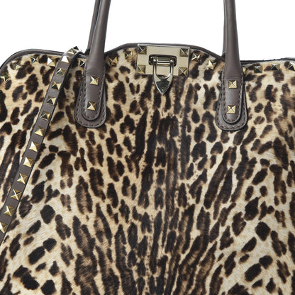 Valentino Garavani Calf Hair Cavallino Animal Rockstud Dome Satchel Leopard 9 of 9