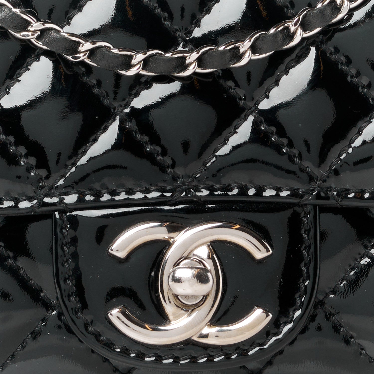 Chanel Patent Calfskin Quilted Flap Clutch With Chain Black 9 of 12