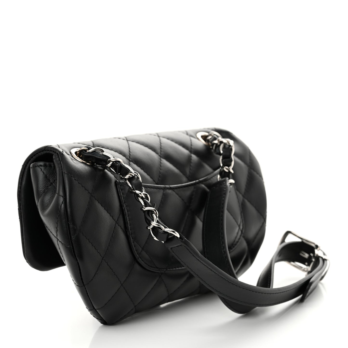 Calfskin Quilted CC Uniform Flap Belt Bag Black