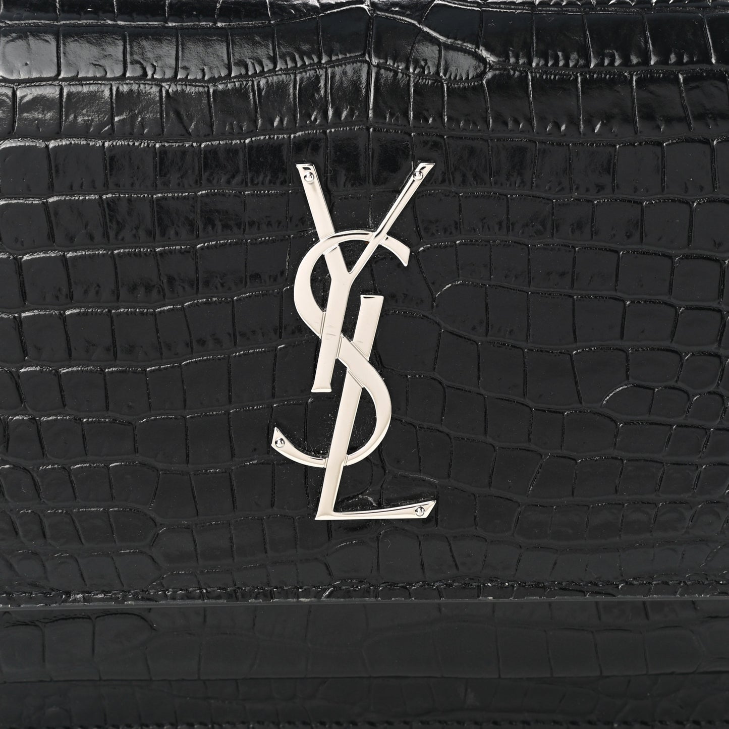 Calfskin Crocodile Embossed Monogram Sunset Top Handle Chain Wallet Black