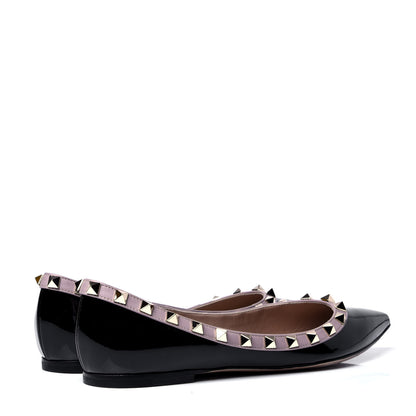 Valentino Garavani Patent Nappa Rockstud Ballerina Flats 36.5 Black Poudre 3 of 6