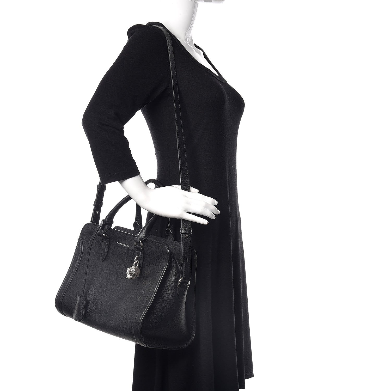 Alexander McQueen Pebbled Calfskin Small Skull Padlock Zip Around Tote Black 2 of 10