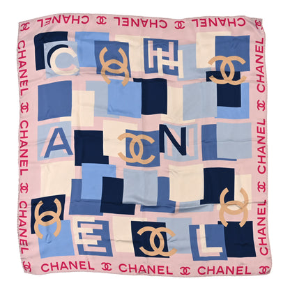 Chanel Silk CC Square Scarf Pink Blue 1 of 3