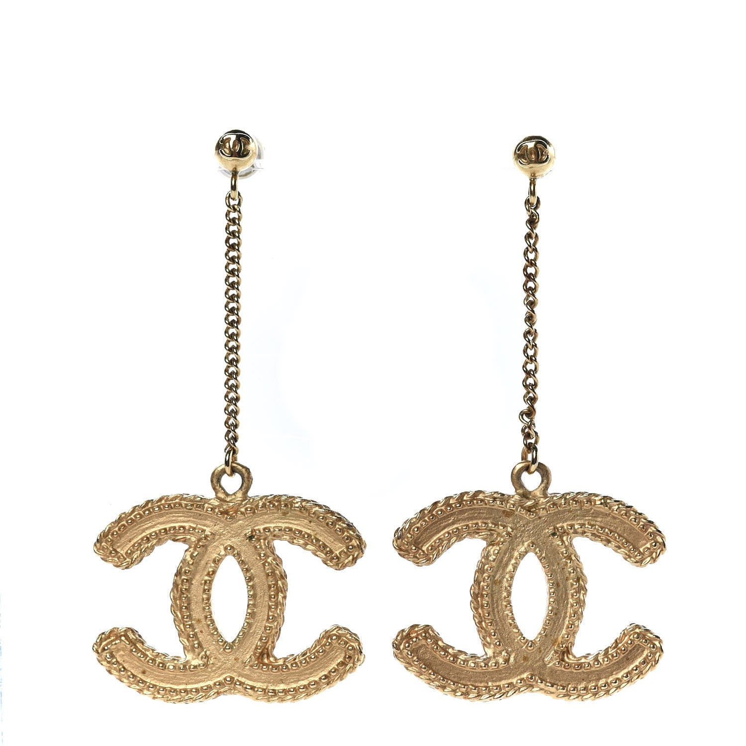Chanel CC Drop Earrings Matte Gold 1 of 5