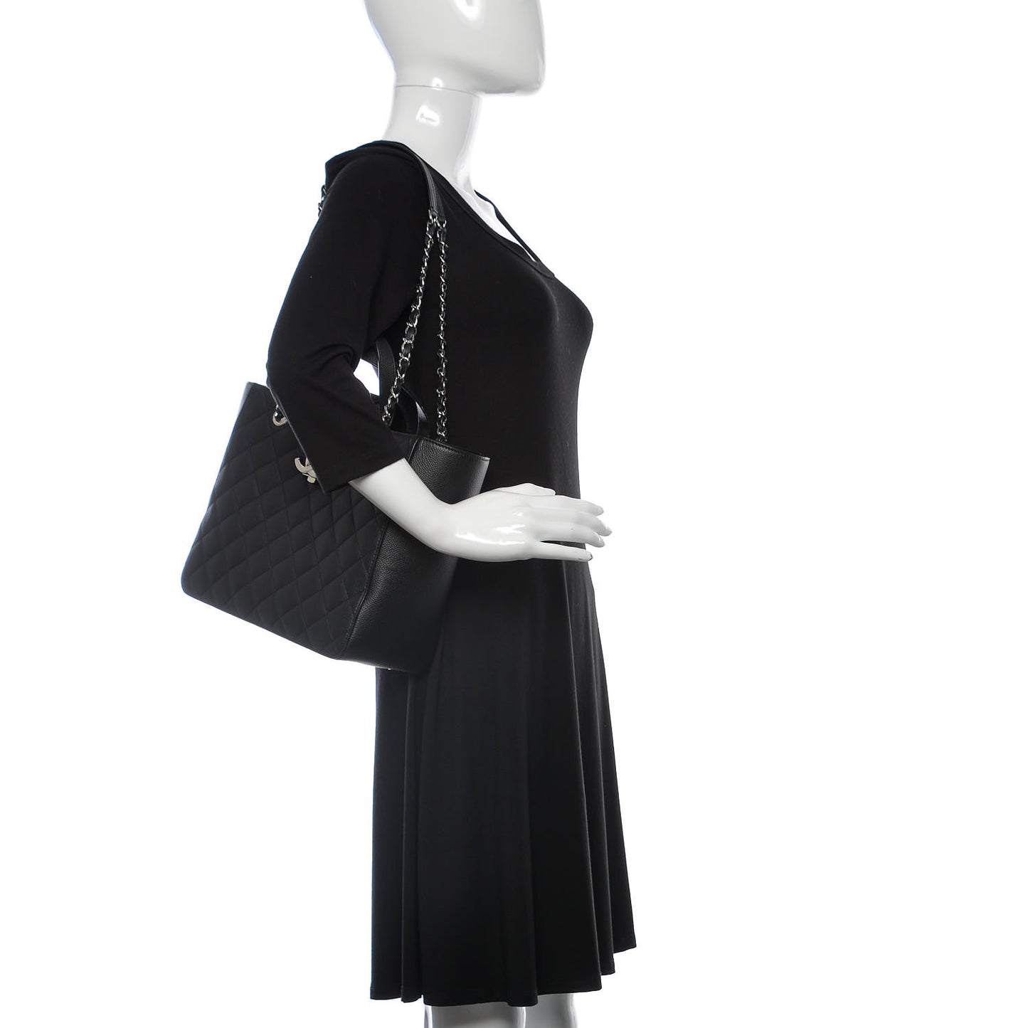Caviar Quilted Small CC Box Shopping Tote Black