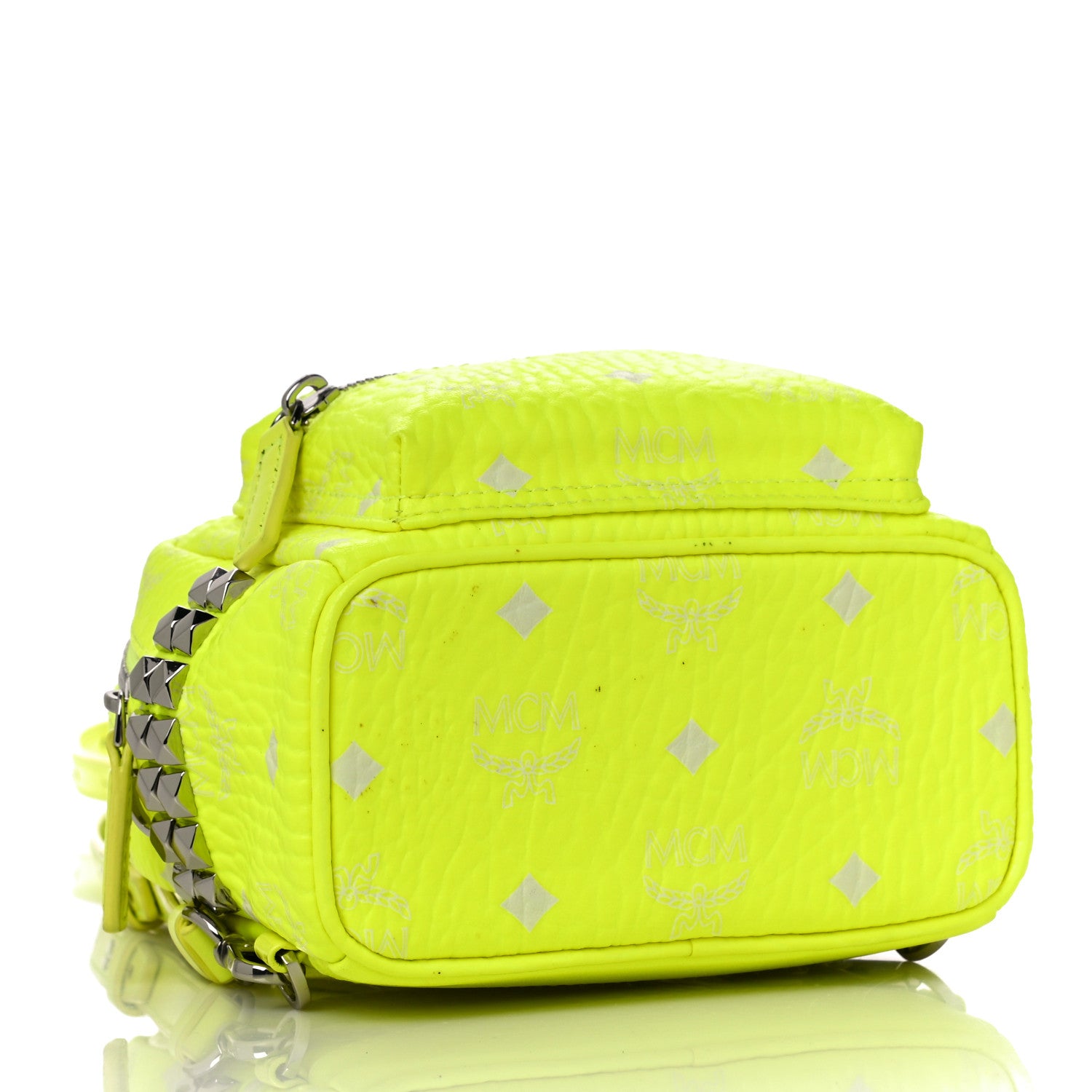 MCM Visetos Side Stud X-Mini Stark Bebe Boo Backpack Neon Yellow 4 of 10
