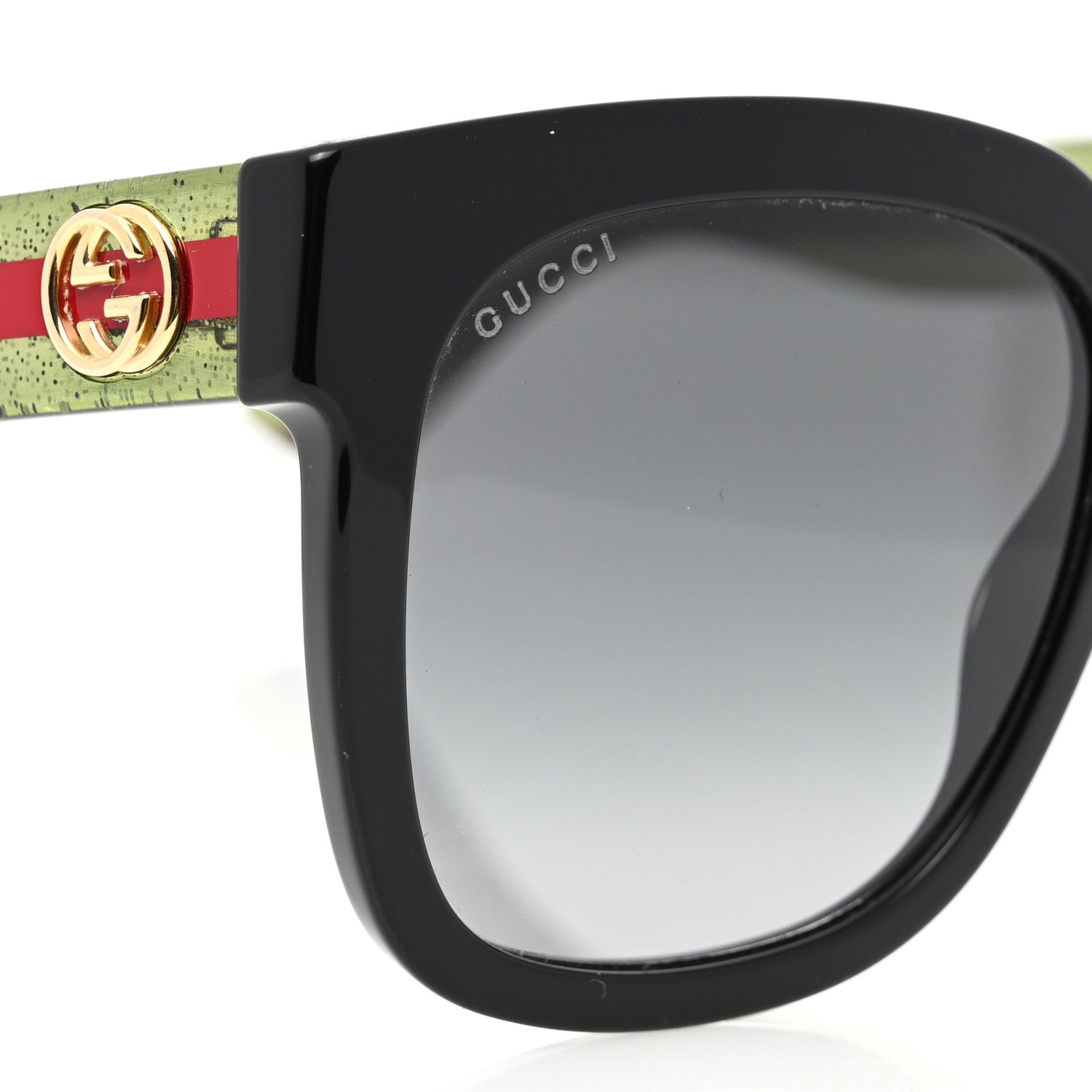 Gucci Acetate Square Frame Web Glitter Sunglasses GG0034S Black Green 7 of 8