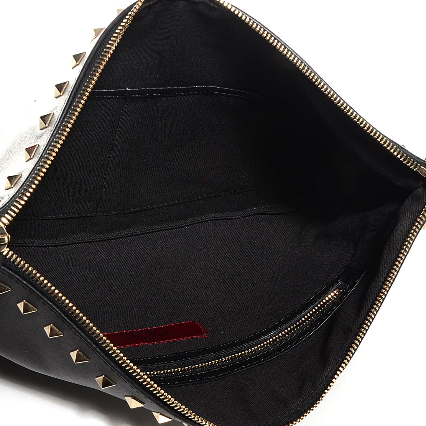 Vitello Large Rockstud Zip Wristlet Pouch Black
