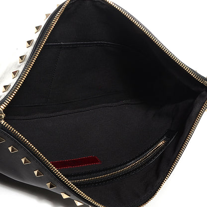Valentino Garavani Vitello Large Rockstud Zip Wristlet Pouch Black 5 of 9