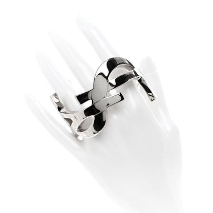 Saint Laurent Brass Monogram Cuff Bracelet Palladium 2 of 4