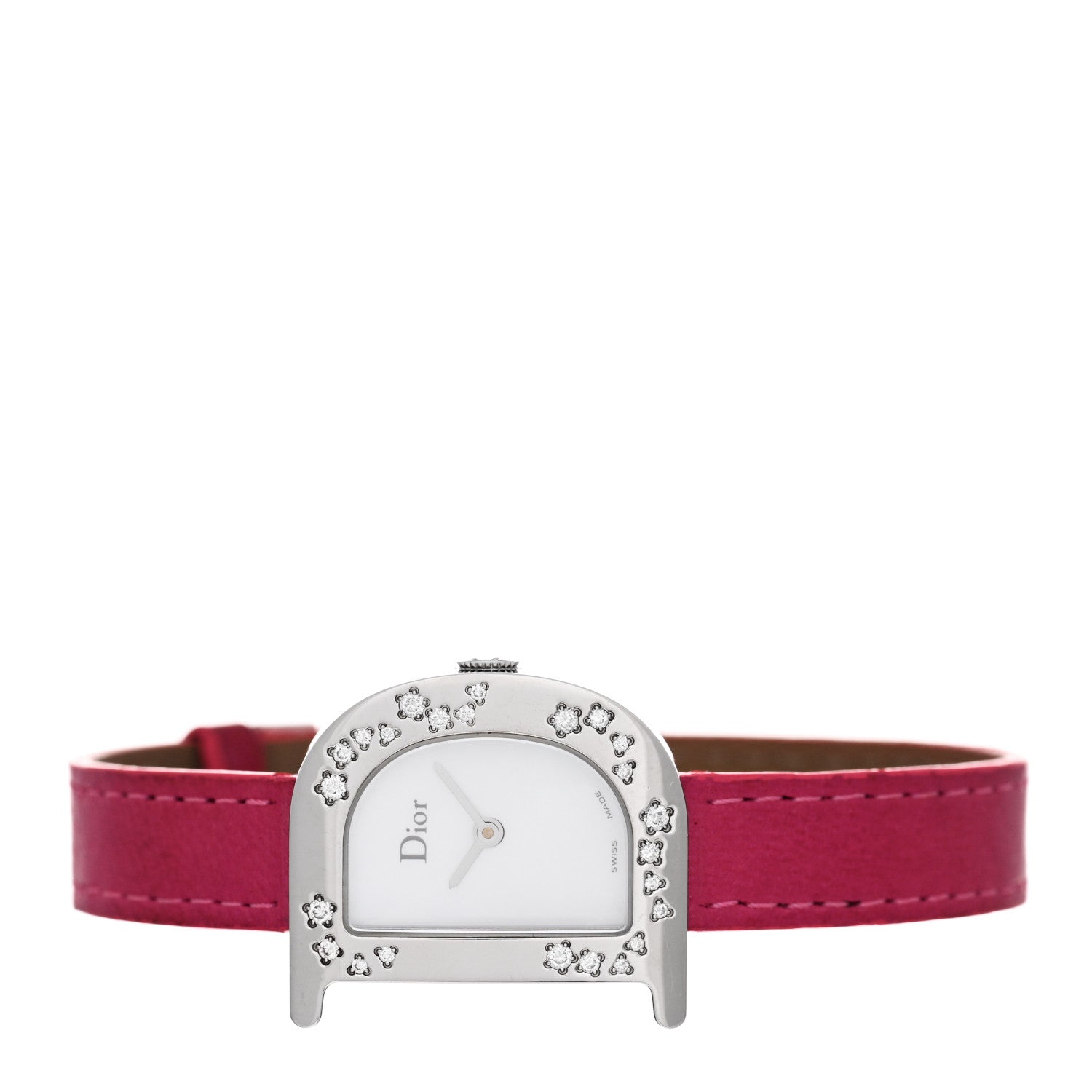 Christian Dior Stainless Steel Calfskin Diamond Mother of Pearl 20mm Lady D Quartz Watch Pink 2 of 5