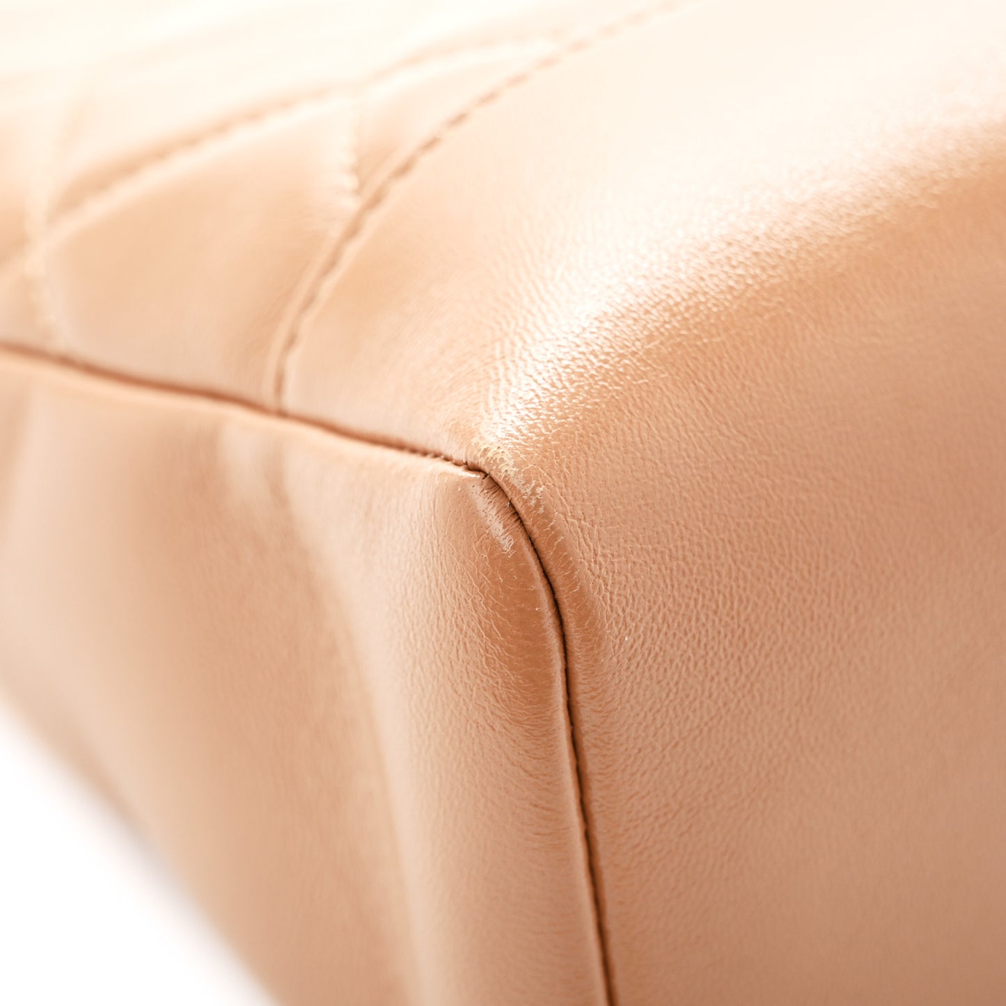 Shiny Crumpled Calfskin Quilted 31 Shopping Bag Dark Beige