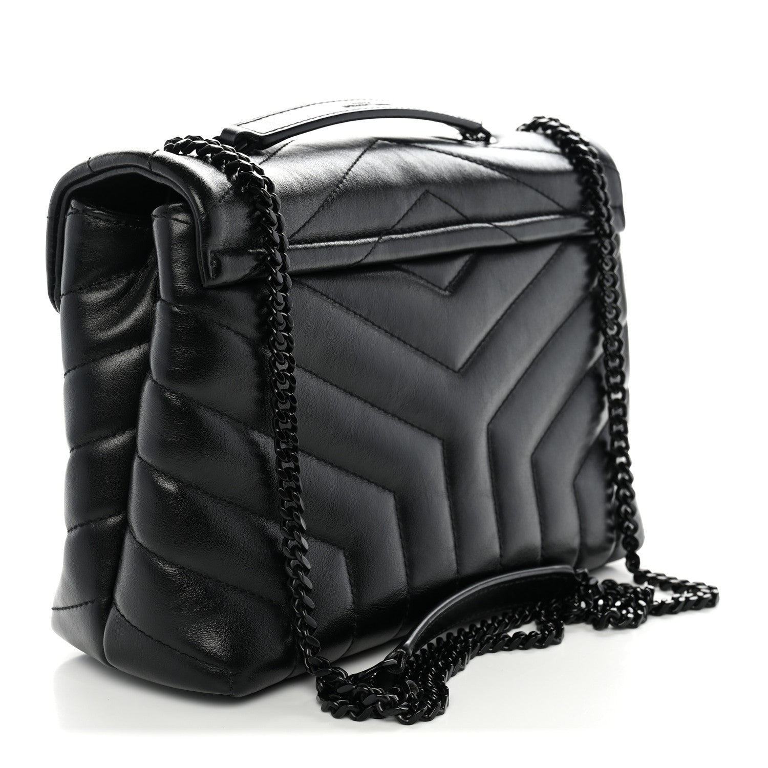 Saint Laurent Calfskin Y Quilted Monogram Monochrome Small Loulou Chain Satchel Black 2 of 9