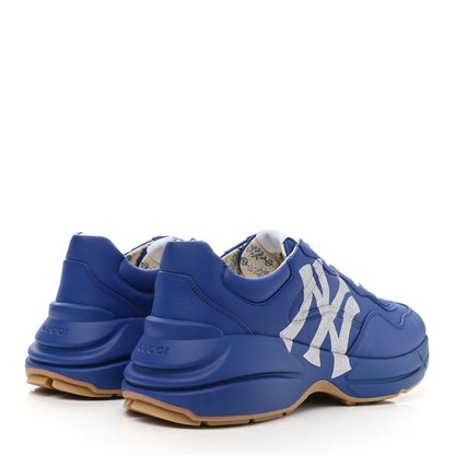 Gucci X MLB Calfskin NY Yankees Mens Rhyton Sneakers 10.5 Electric Blue 4 of 10