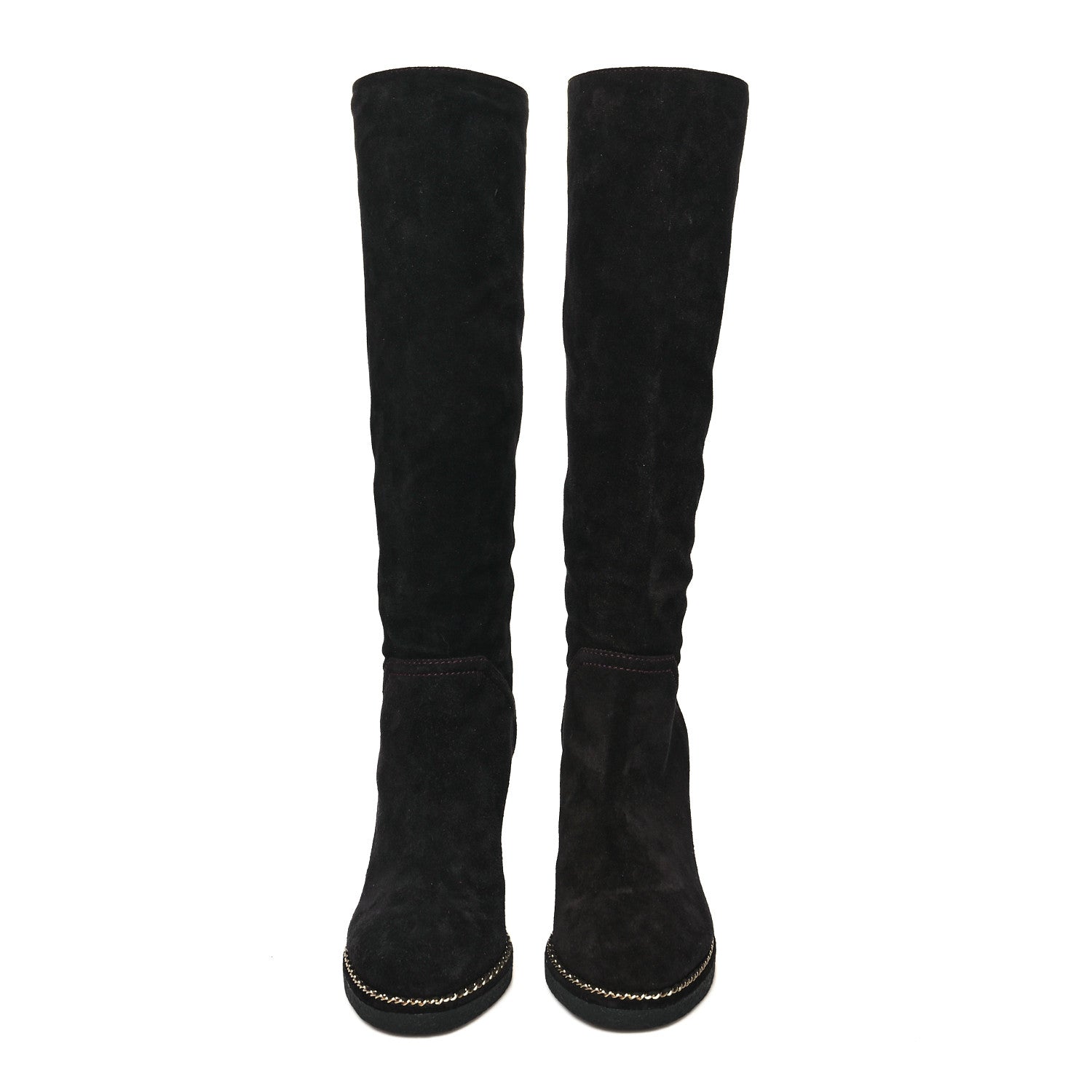 Chanel Suede Calfskin Chain Around High Boots 37.5 Black 2 of 6