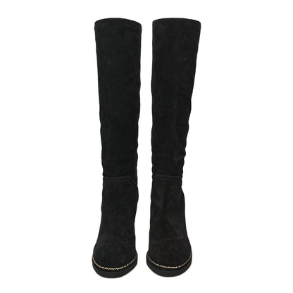 Chanel Suede Calfskin Chain Around High Boots 37.5 Black 2 of 6