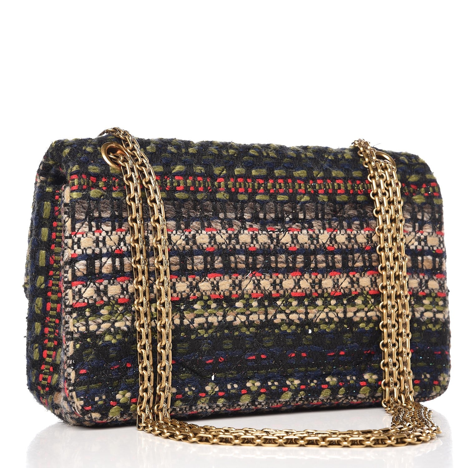 Chanel Tweed 2.55 Reissue 225 Flap Green Red Beige Black 3 of 7