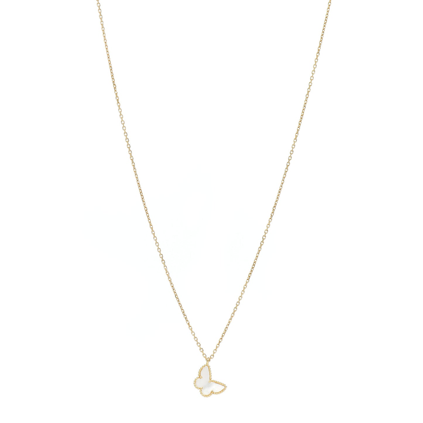 18K Yellow Gold Mother of Pearl Sweet Alhambra Butterfly Pendant Necklace