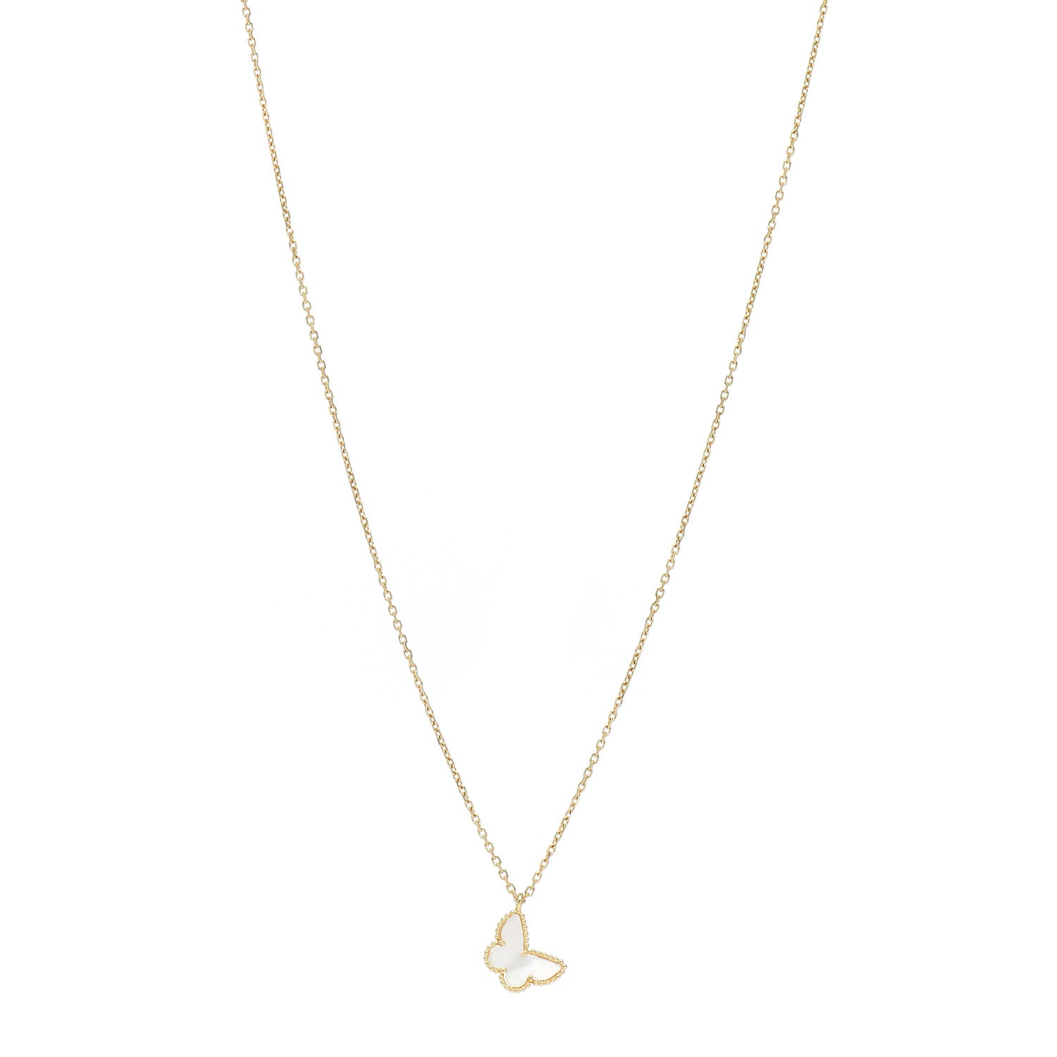 Van Cleef & Arpels 18K Yellow Gold Mother of Pearl Sweet Alhambra Butterfly Pendant Necklace 1 of 5