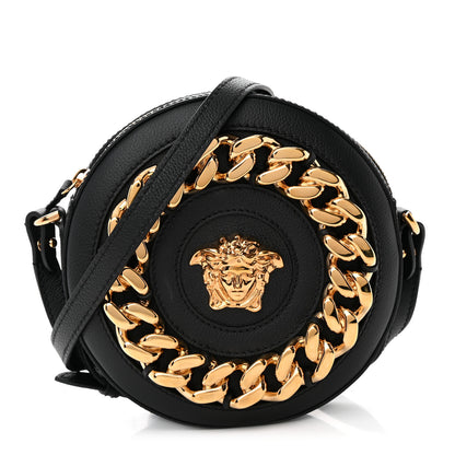 Versace Calfskin Mini La Medusa Chain Round Crossbody Bag Black 1 of 10