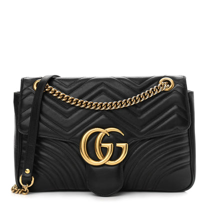 Gucci Calfskin Matelasse Medium GG Marmont Shoulder Bag Black 1 of 11