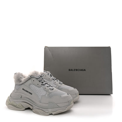 Balenciaga Fabric Mesh Faux Fur Triple S Sneakers 39 Grey 9 of 9