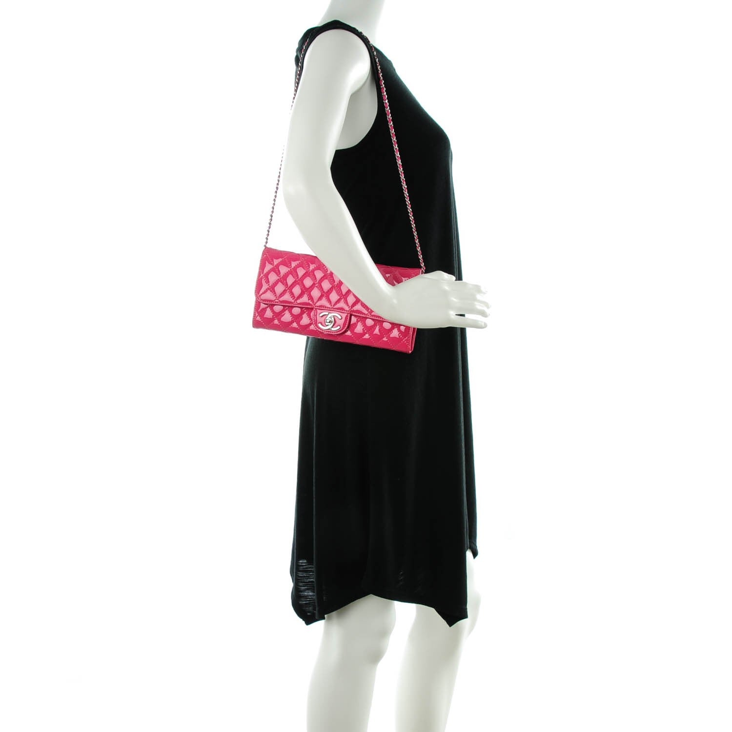 Chanel Patent Calfskin Quilted East West Flap Clutch Pink 2 of 8