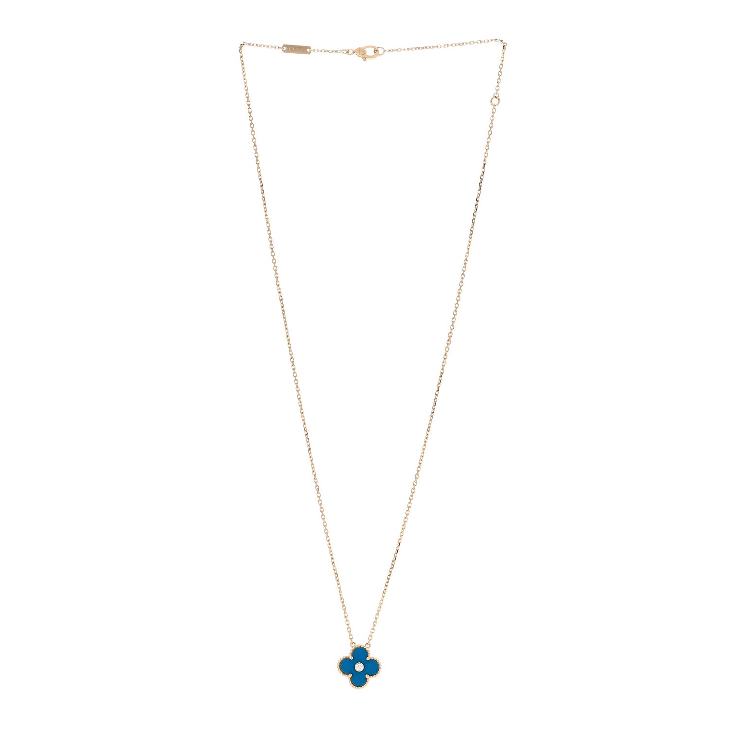 18K Yellow Gold Diamond Celestial Blue Sevres Porcelain Vintage Alhambra Pendant Necklace