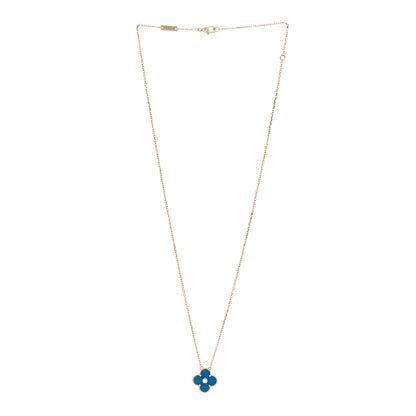 Van Cleef & Arpels 18K Yellow Gold Diamond Celestial Blue Sevres Porcelain Vintage Alhambra Pendant Necklace 3 of 6