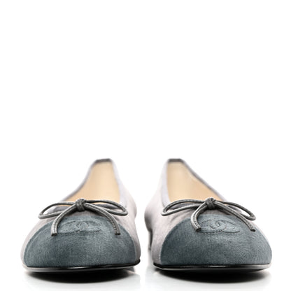 Chanel Velvet Cap Toe Ballerina Flats 37 Grey Green 2 of 9