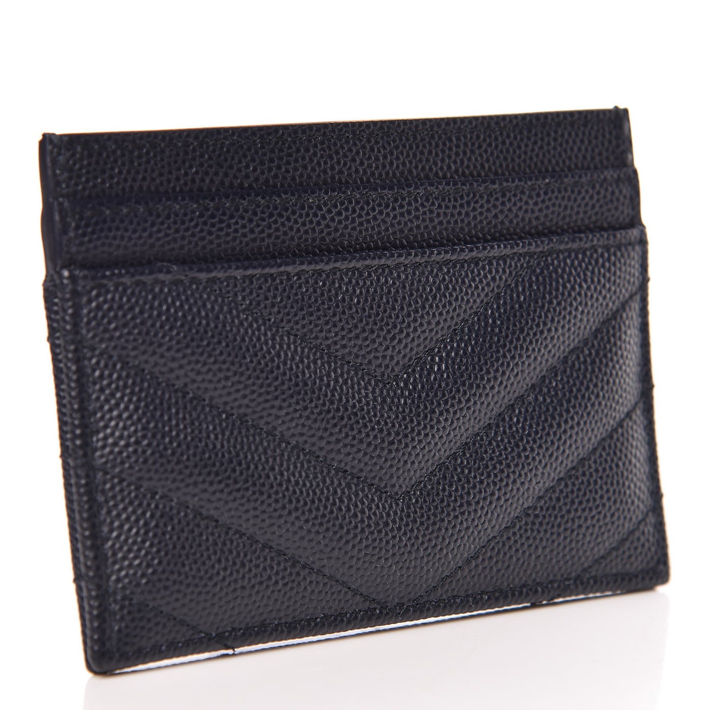 Grain De Poudre Matelasse Monogram Chevron Credit Card Case Deep Marine