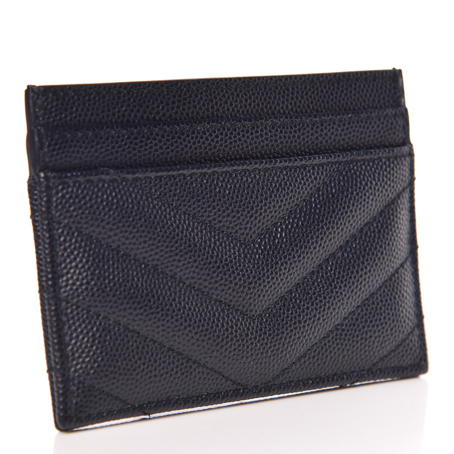 Saint Laurent Grain De Poudre Matelasse Monogram Chevron Credit Card Case Deep Marine 3 of 8