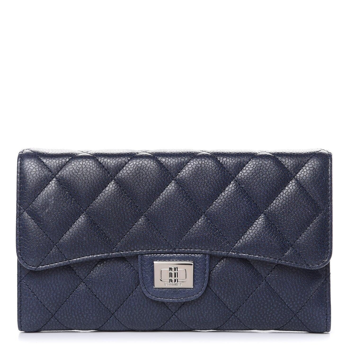Chanel Metallic Caviar Quilted Reissue Long Flap Wallet Navy Blue 1 of 16