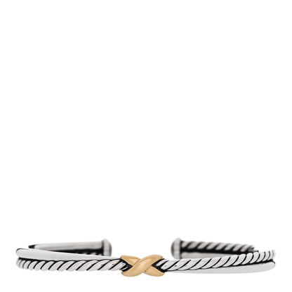 David Yurman Sterling Silver 18K Yellow Gold 5mm Petite X Center Station Bracelet 1 of 4