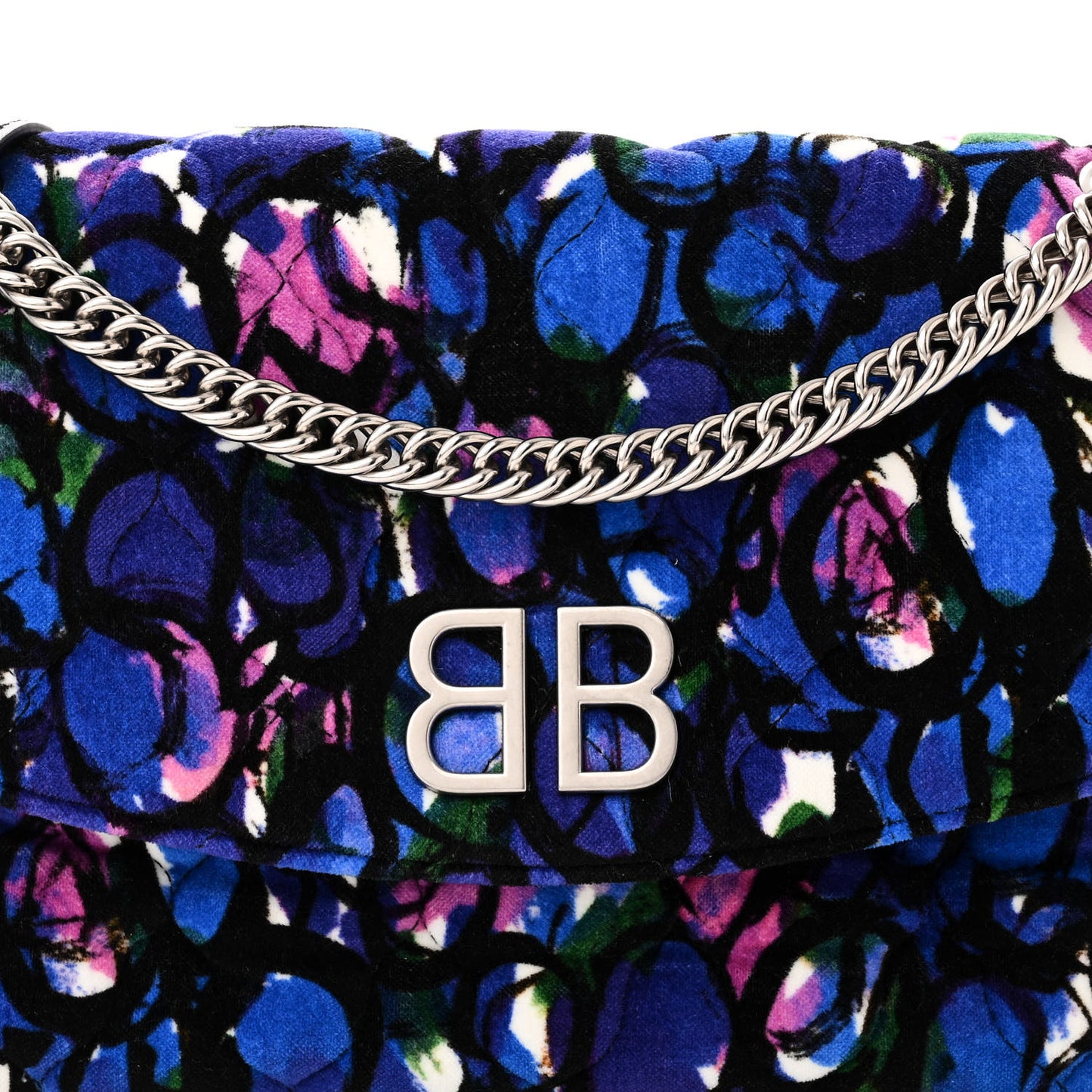 Velvet Floral Quilted M BB Round Shoulder Bag Bleu