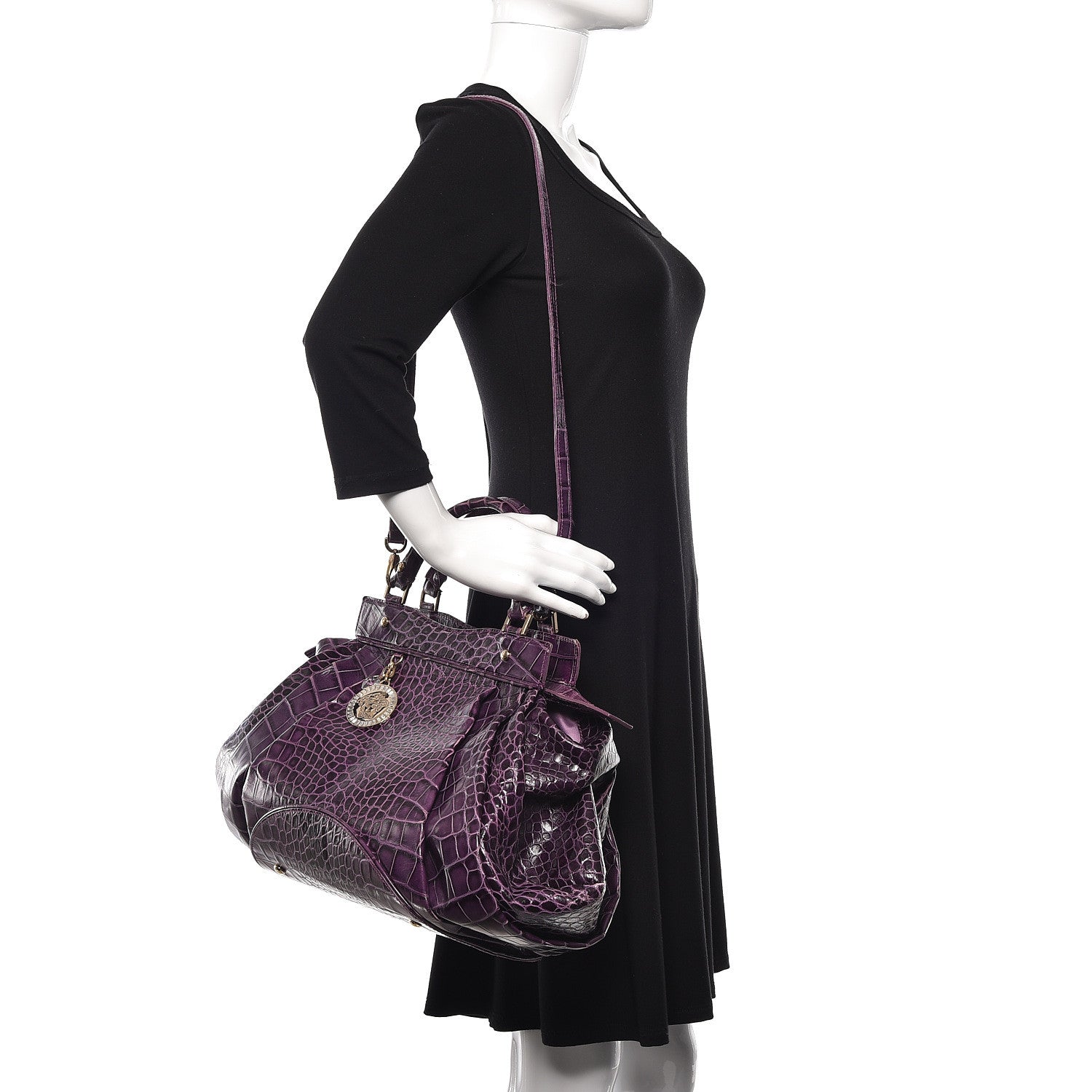Versace Calfskin Crocodile Embossed Bag Purple 2 of 9