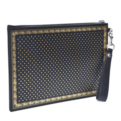 Gucci X SEGA Calfskin GUCCY Stars Zip Wristlet Pouch Black Gold 2 of 8