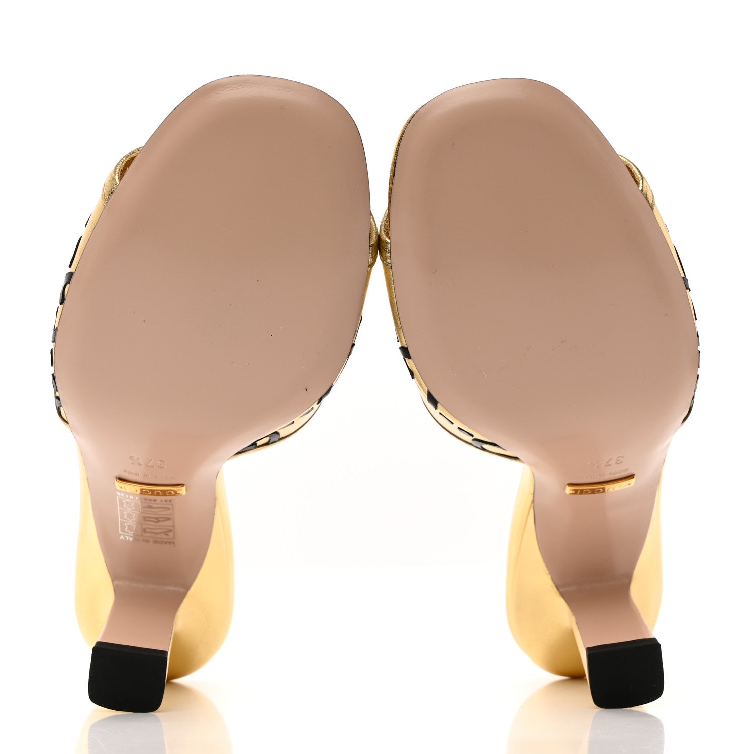 Gucci X ADIDAS Nappa Silk Charlotte Monogram Jumbo GG Trefoil 75mm Slide Sandals 37.5 King Gold Black 5 of 9