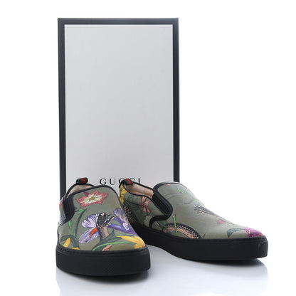 Gucci Canvas Miro Soft Calfskin Web Floral Snake Print Mens Dublin Slip On Sneakers 8 Militare Multicolor Black 11 of 11