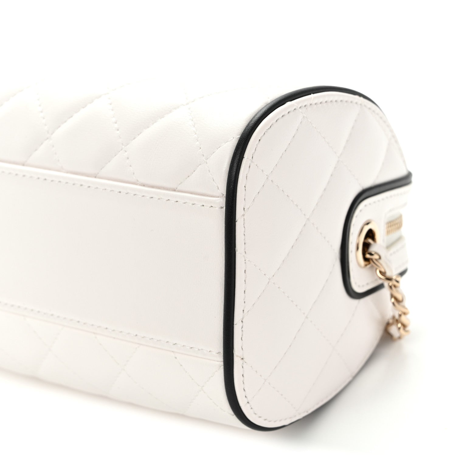 Chanel Lambskin Quilted Resin CC Mini Bowling Clutch With Chain White Black 10 of 11