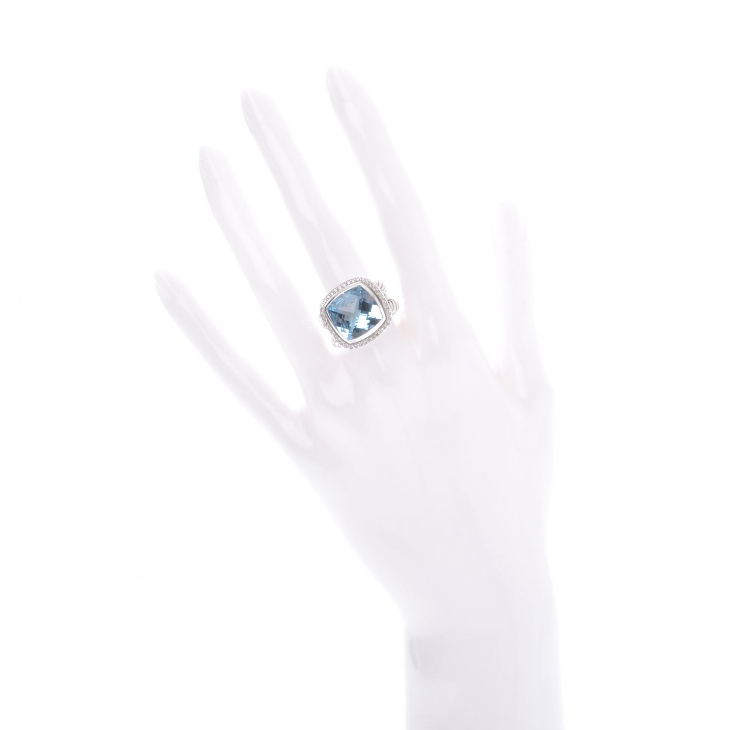 David Yurman Sterling Silver Diamond Blue Topaz 14mm Albion Ring 54 7 2 of 7