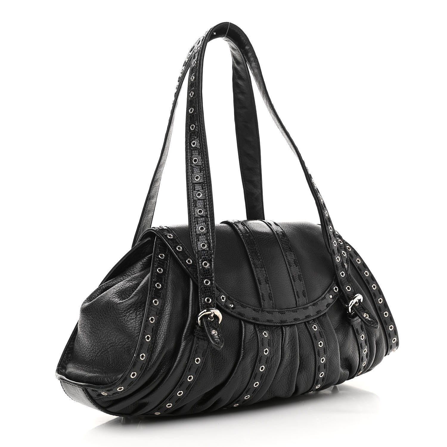 Christian Dior Calfskin Lizard Shoulder Bag Black 2 of 11