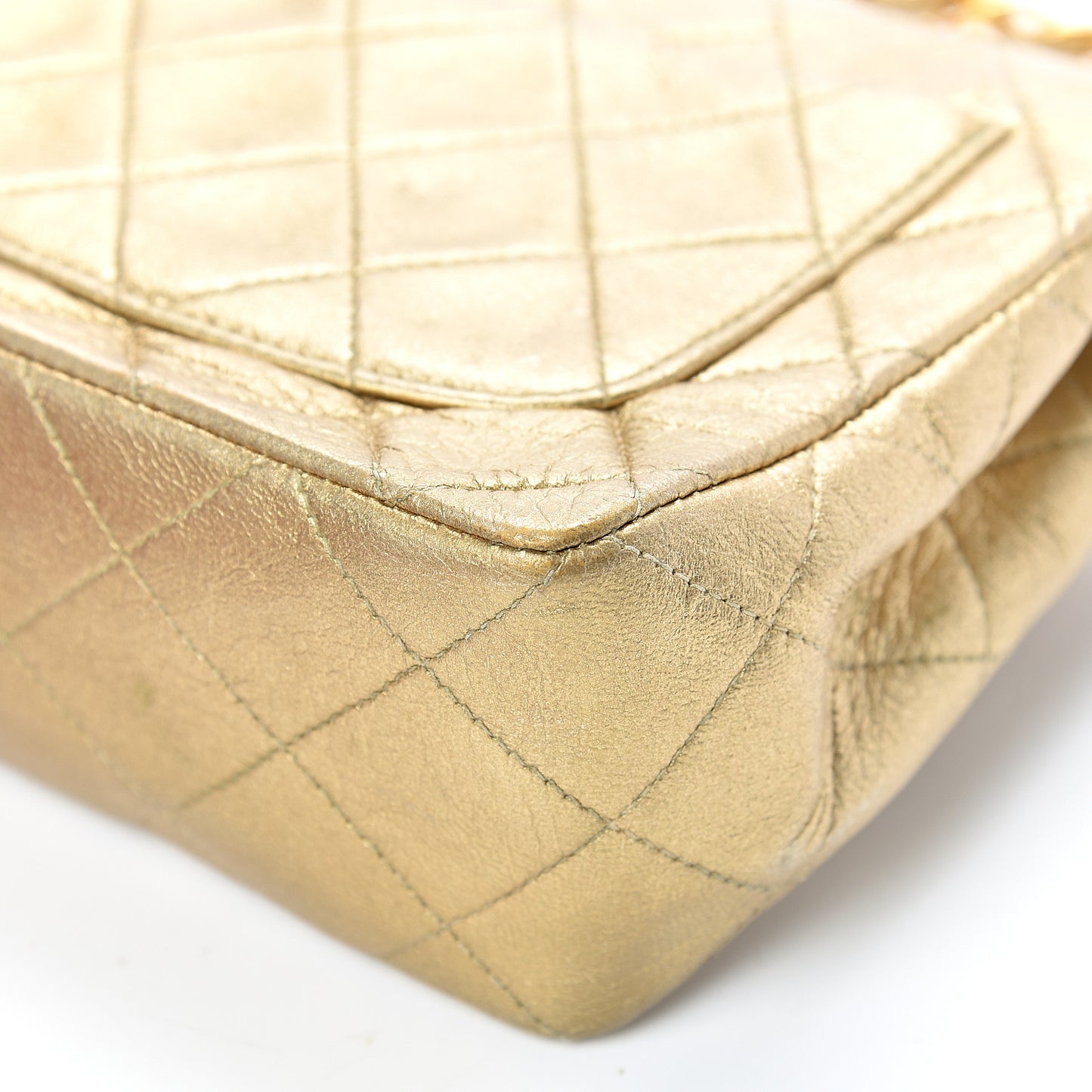 Metallic Lambskin Quilted Mini Square Flap Gold